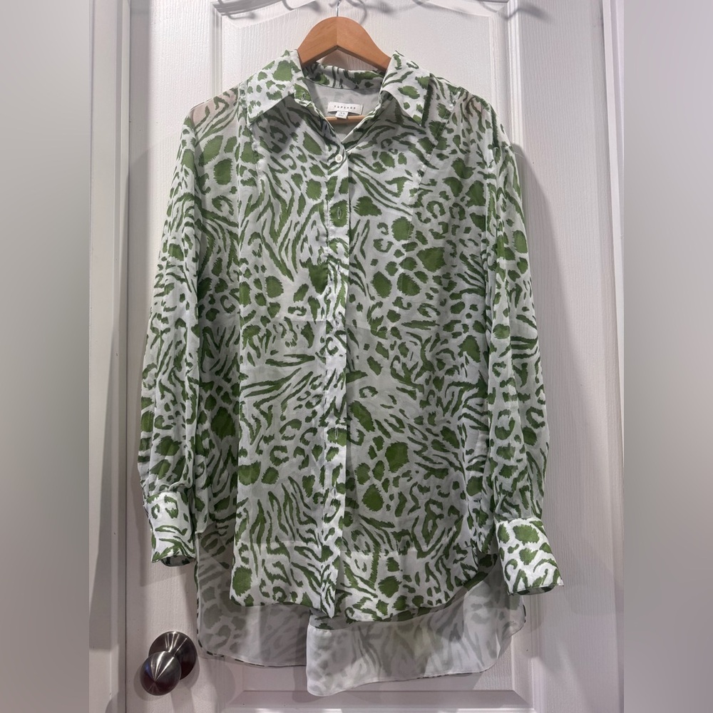 Topshop Green and White Patterned Blouse - Picture 6 of 8